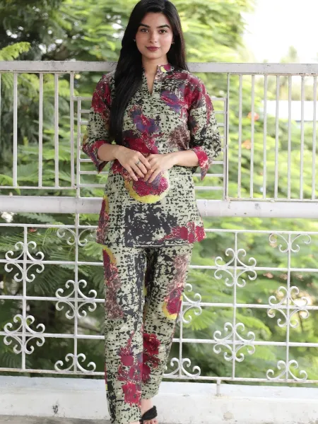 Parrot Color Bsy Lycra Cotton Co Ord Set With Beautiful Digital Print