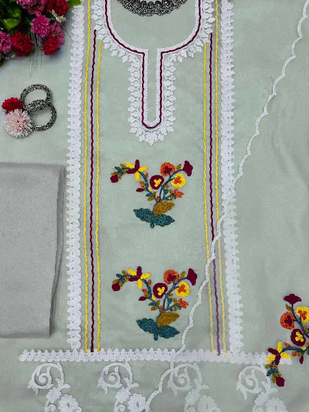 Pista Color Organza Silk Designer Suit With Beautiful Embroidery Work