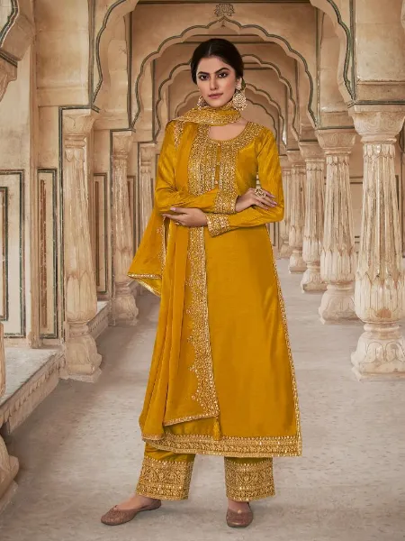 Yellow Color Pakistani Salwar Suit With Beautiful Embroidery Work and Dupatta