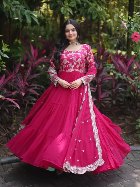 Pink Color Gown With Jacquard and Sequins Work With 12 Meter Big Flair and Dupatta