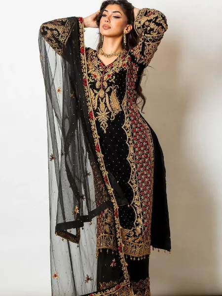 Black Color Georgette Pakistani Suit With Embroidery Work and Dupatta