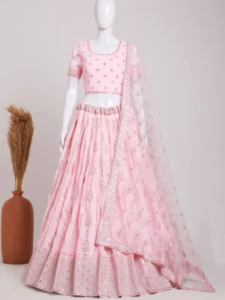 Light Pink Bridal Lehenga Choli in Georgette With Heavy Sequence Work
