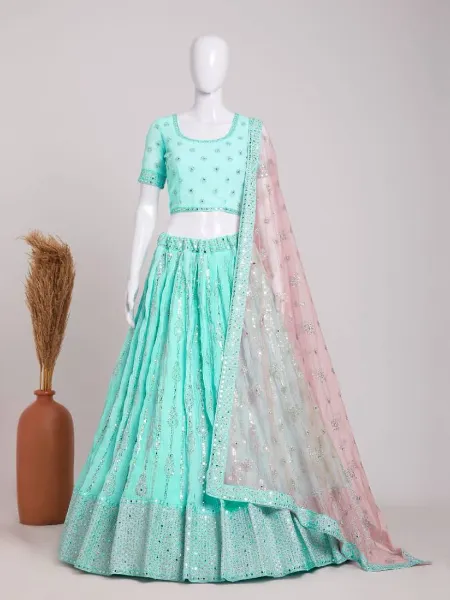 Sky Blue Bridal Lehenga Choli in Georgette With Heavy Sequence Work
