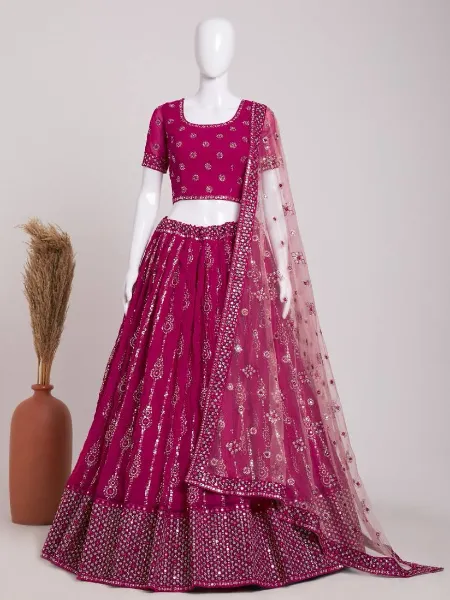 Magenta Bridal Lehenga Choli in Georgette With Heavy Sequence Work