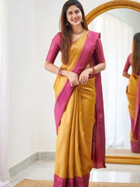 Mustard Ready to Wear Stitched Lycra Saree With Heavy Embroidery