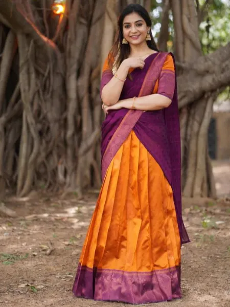 Kanchipuram Silk Floral Printed Burgundy Lehenga With Georgette And Tussar  Fusion | Kankatala