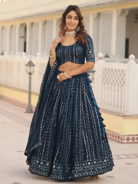 Buy Navy Blue Embroidery Raw Silk Wedding Lehenga Choli With Dupatta Online  from EthnicPlus for ₹2899