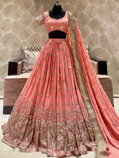 New Gorgeous NAK5088 Bridal Peach Beige Handloom Silk Net Lehenga Choli