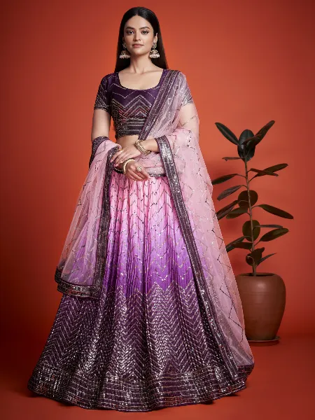 Buy Purple Net Embroidered and Sequin Embellished Unstitched Lehenga Set  Online at Soch India